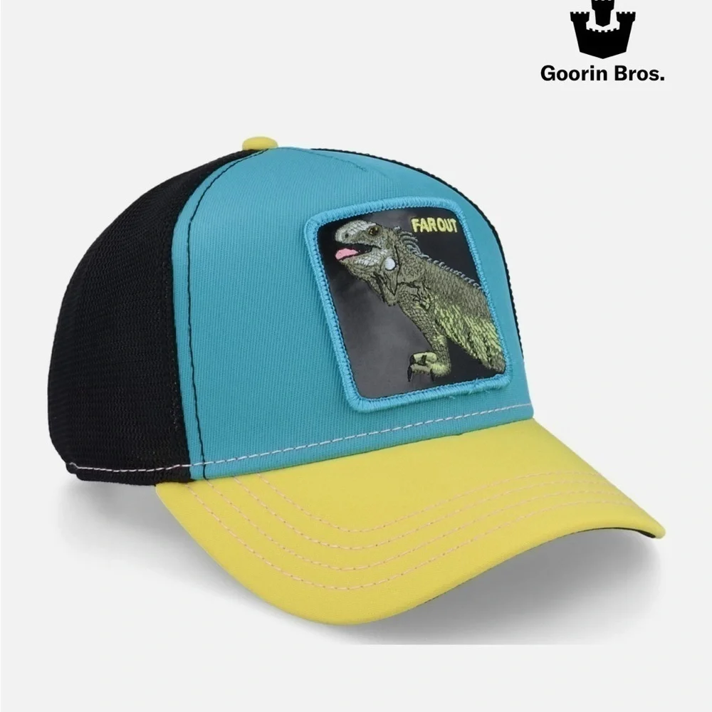 Goorin Bros. Iguana Party Summer Nights Blue/Yellow/Black Trucker - Picture 1 of 5